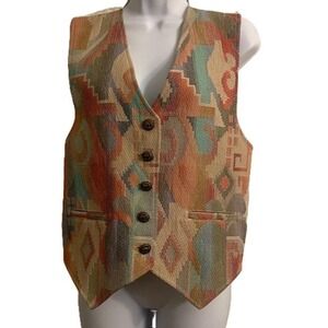 Ascente Vintage 80's Bohemian Multicolor‎ Southwestern Women's Vest, Medium